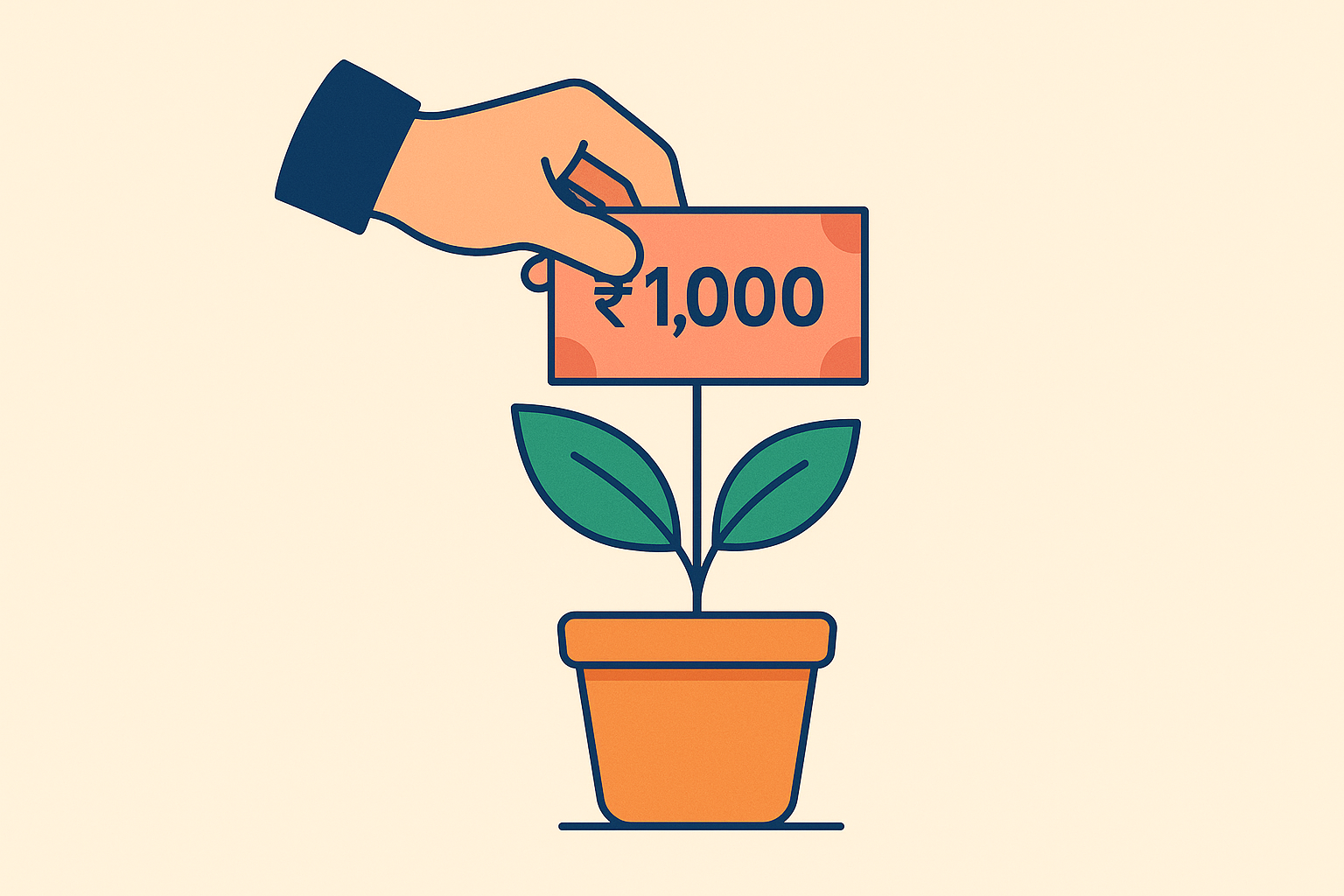 Best low-risk investments for beginners in India with small savings growing into coins and plants illustration