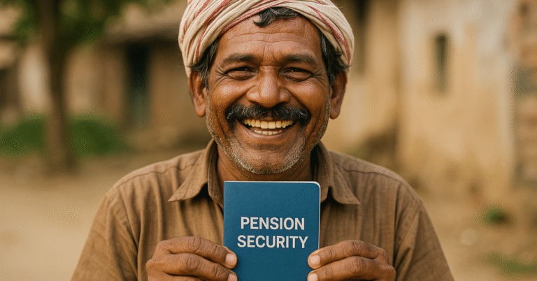 Indian worker enrolled in Atal Pension Yojana receiving guaranteed retirement pension