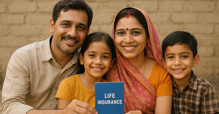 Indian family secured with Pradhan Mantri Jeevan Jyoti Bima Yojana life insurance