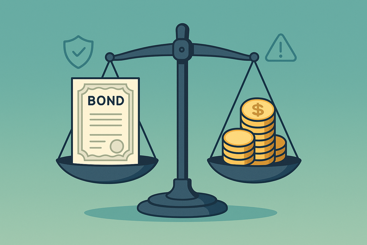 Illustration of bonds as a safe investment option, showing balance between risks and steady returns