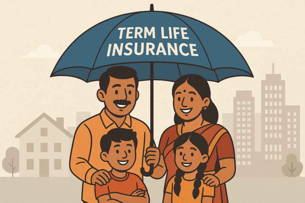 A happy Indian family protected by a term life insurance policy in 2025