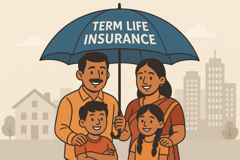 A happy Indian family protected by a term life insurance policy in 2025